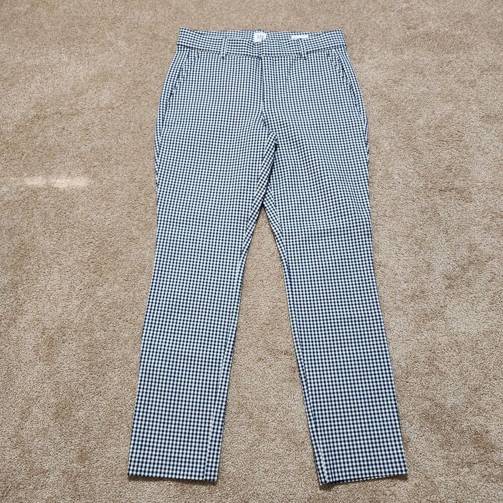 Gap Pants Women 6 White Navy Tiny Gingham Signature Skinny Ankle